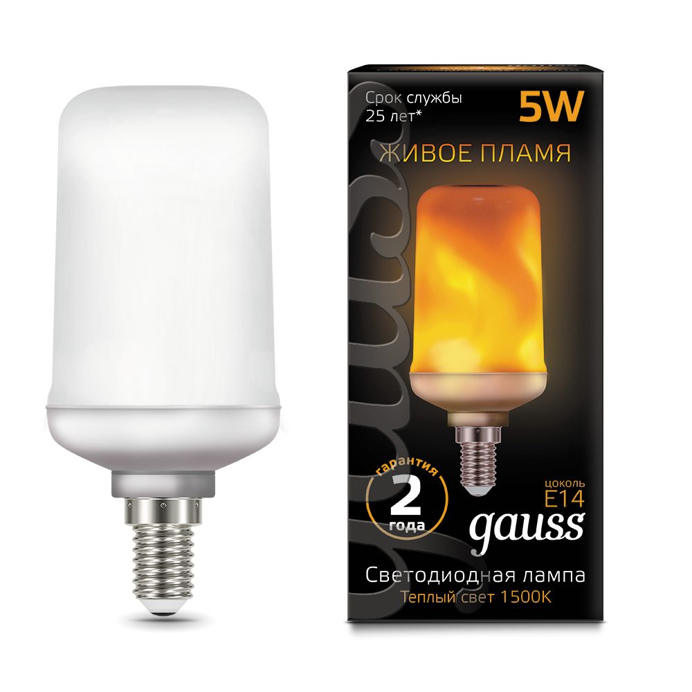 Лампа Gauss LED T65 Flame 5W E14 20-80lm 1500K 1/10/100