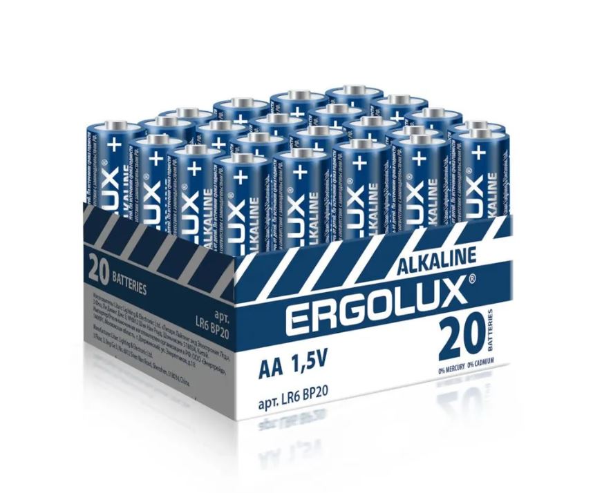 Батарейка щелочная ERGOLUX LR6 (AA) 1.5В (20 шт. в боксе)