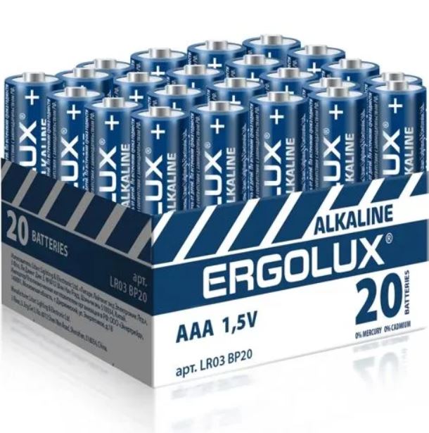 Батарейка щелочная ERGOLUX LR03 (AAA) 1.5В (20 шт. в боксе)