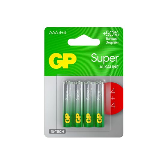 Батарейка щелочная GP LR03 (AAA) Super Alkaline "4+4" 1.5В бл/8 (24AA214/4-2CRSBC8)