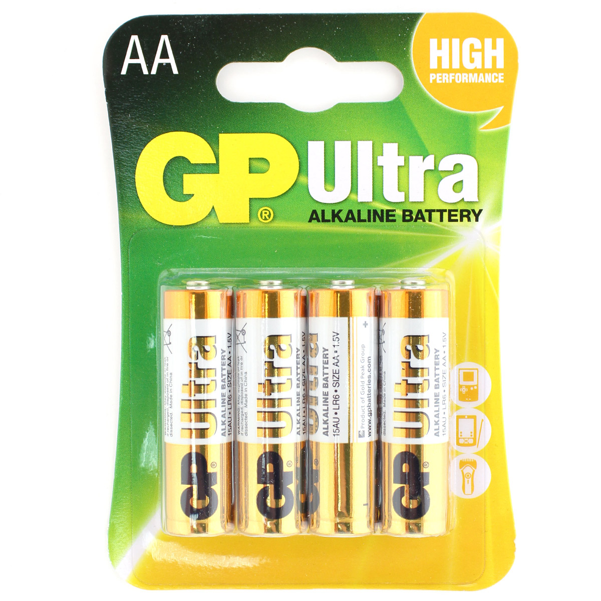 Батарейка щелочная GP LR6 (AA) Ultra Alkaline 1.5В бл/4 (15AU-CR4)