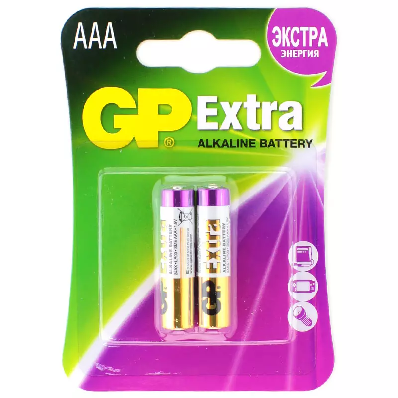 Батарейка щелочная GP LR03 (AAA) Extra Alkaline 1.5 бл/2 (GP24AX-2U2)