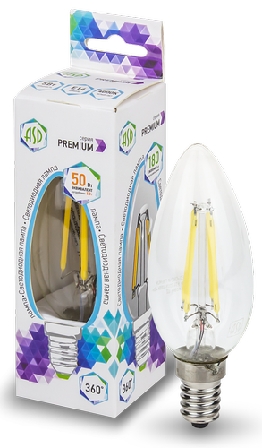 Лампа светодиодная LED-СВЕЧА-PREMIUM 5Вт 160-260В Е14 4000К 450Лм прозрачная ASD