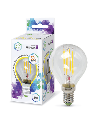 Лампа светодиодная LED-ШАР-PREMIUM 5Вт 160-260В Е14 3000К 450Лм прозрачная ASD
