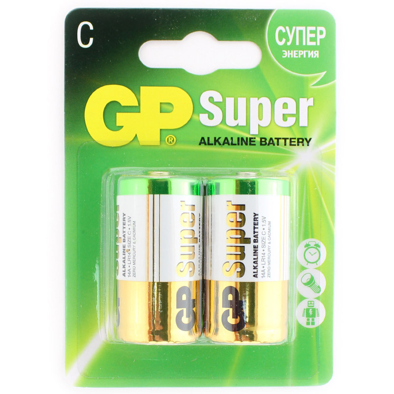 Батарейка щелочная GP LR14 (C) Super Alkaline 1.5В бл/2 (14A-CR2)