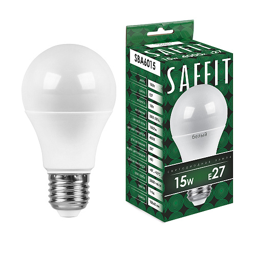 Лампа светодиодная, 15W 230V E27 4000K A60, SBA6015
