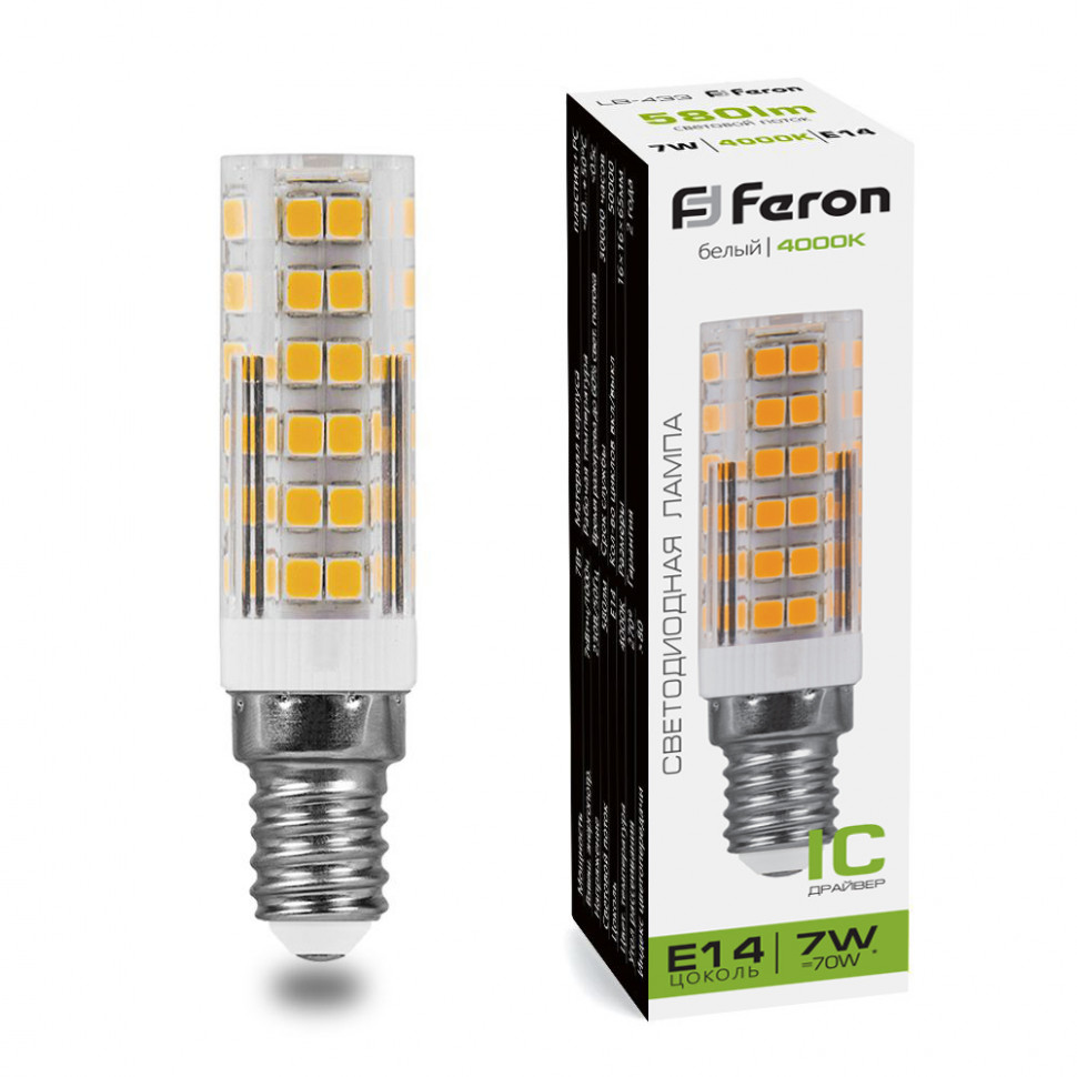 Лампа светодиодная, (7W) 230V E14 4000K JCD, LB-433