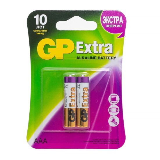 Батарейка щелочная GP LR03 (AAA) Extra Alkaline 1.5 бл/2 (GP24AX-2CR2)