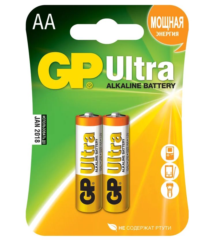 Батарейка щелочная GP LR6 (AA) Ultra Alkaline 1.5В бл/2 (15AU-CR2 Ultra)