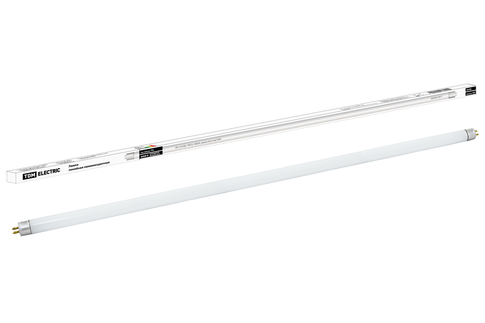Лампа люминесцентная линейная двухцокольная ЛЛ-12/24Вт, T4/G5, 4000 К (дл 654.2 мм) TDM