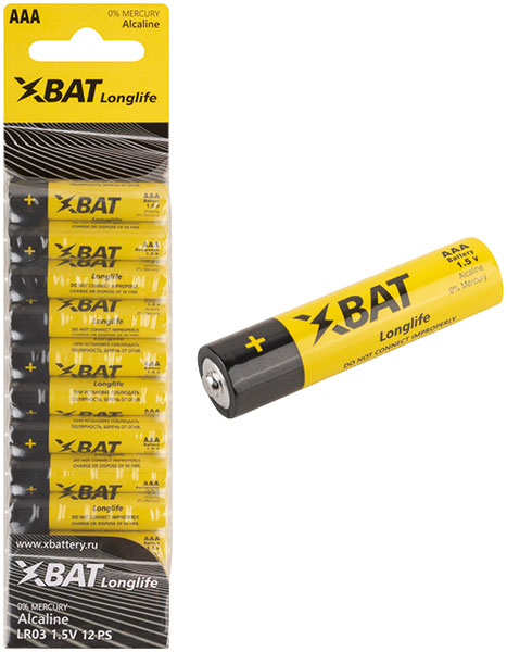 Батарейка щелочная, 1.5 В, тип АAА, 12 шт/уп, Xbat