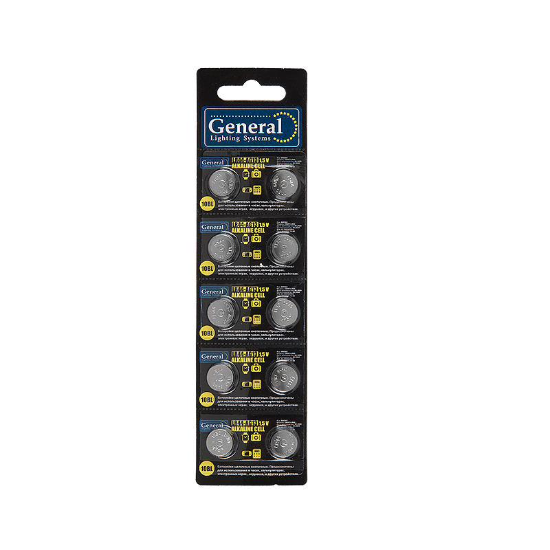 Батарейка General GBAT-LR44 (AG13)   кнопочная щелочная 10шт в блист(800582)  (10/200/4000)