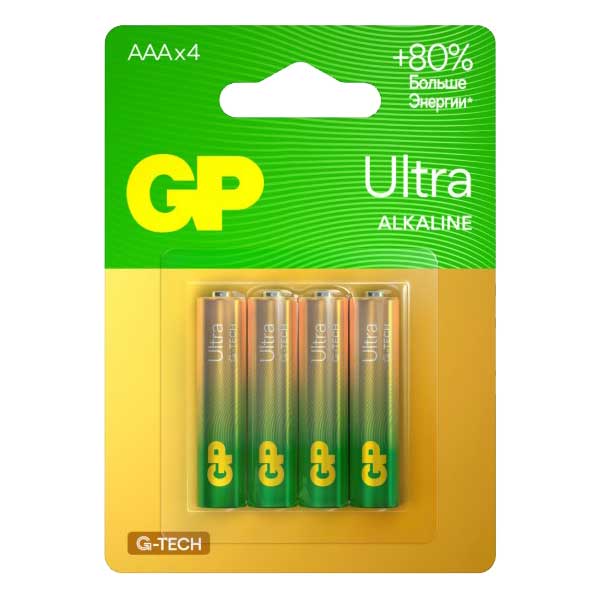 Батарейка щелочная GP LR03 (AAA) Ultra Alkaline 1.5В бл/4 (24AU-2CR4)