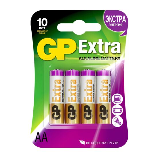 Батарейка щелочная GP LR6 (AA) Extra Alkaline 1.5В бл/4 (GP15AX-2CR4)