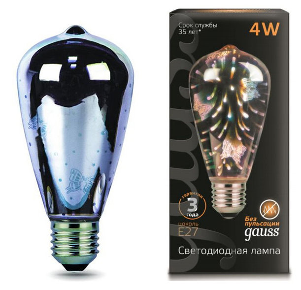 Лампа Gauss LED 3D-Butterfly E27 4W 1/10/40
