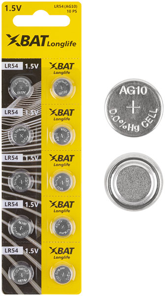 Батарейка щелочная, 1.5 В, тип АG10, LR54, 10 шт. Xbat