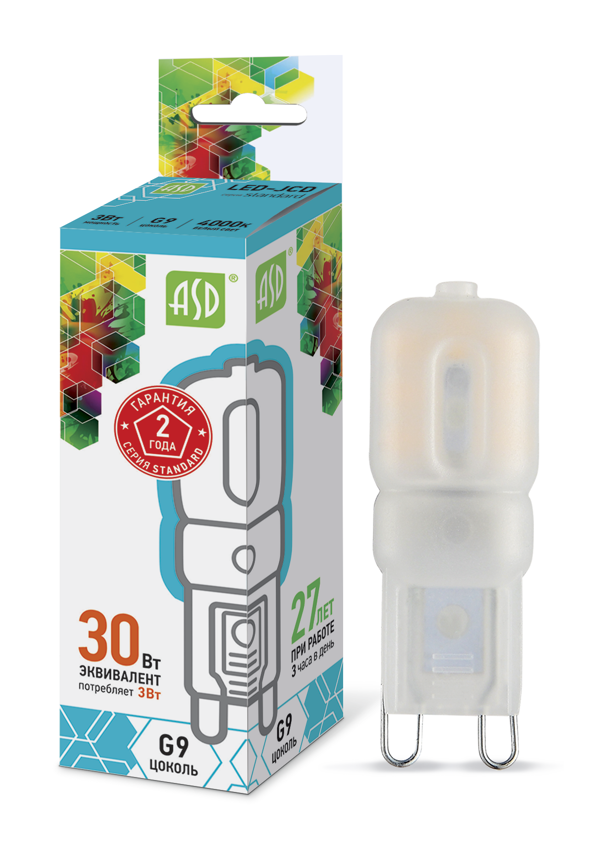 Лампа светодиодная LED-JCD-standard 3Вт 160-260В G9 4000К 270Лм ASD