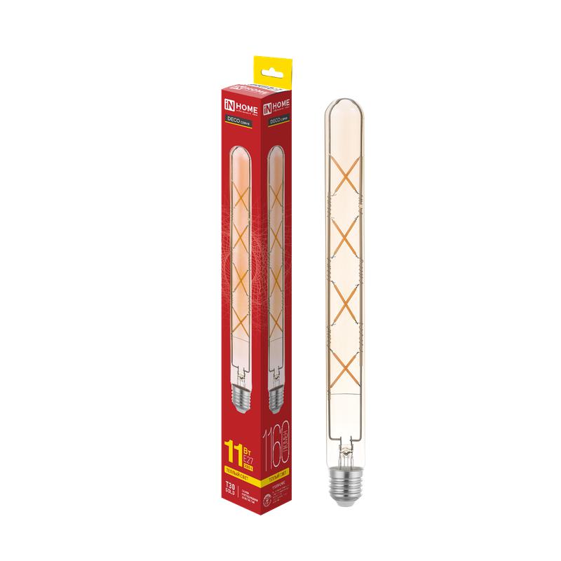 Лампа светодиодная LED-T30-deco gold 11Вт 230В Е27 3000К 1160Лм 300мм золотистая IN HOME
