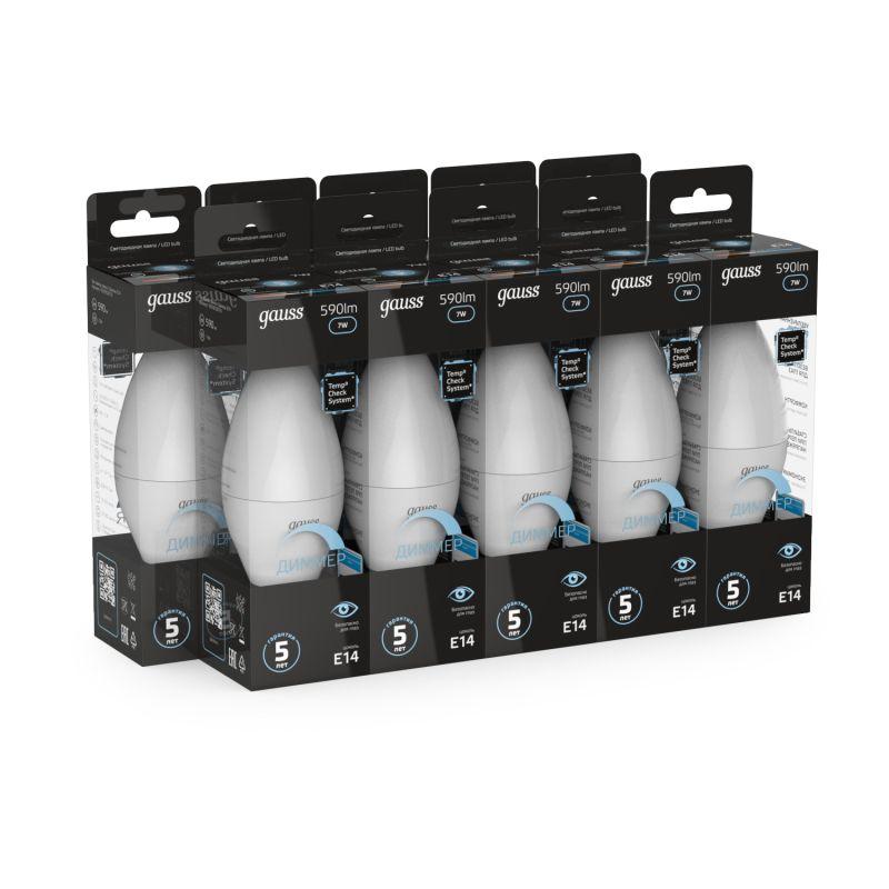 Лампа Gauss LED Candle-dim E14 7W 4100К диммируемая 1/10/100