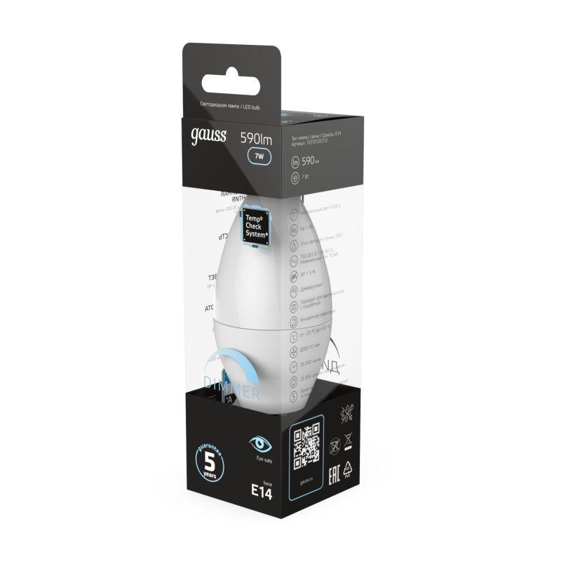 Лампа Gauss LED Candle-dim E14 7W 4100К диммируемая 1/10/100