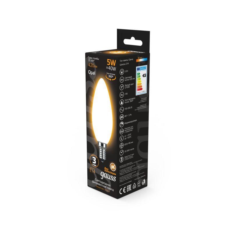 Лампа Gauss LED Filament Candle OPAL E14 5W 2700К 1/10/50