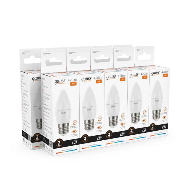 Лампа Gauss LED Elementary Candle 6W E27 2700K 1/10/50
