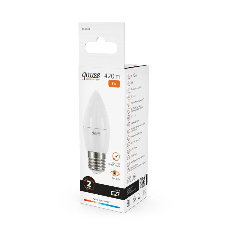 Лампа Gauss LED Elementary Candle 6W E27 2700K 1/10/50