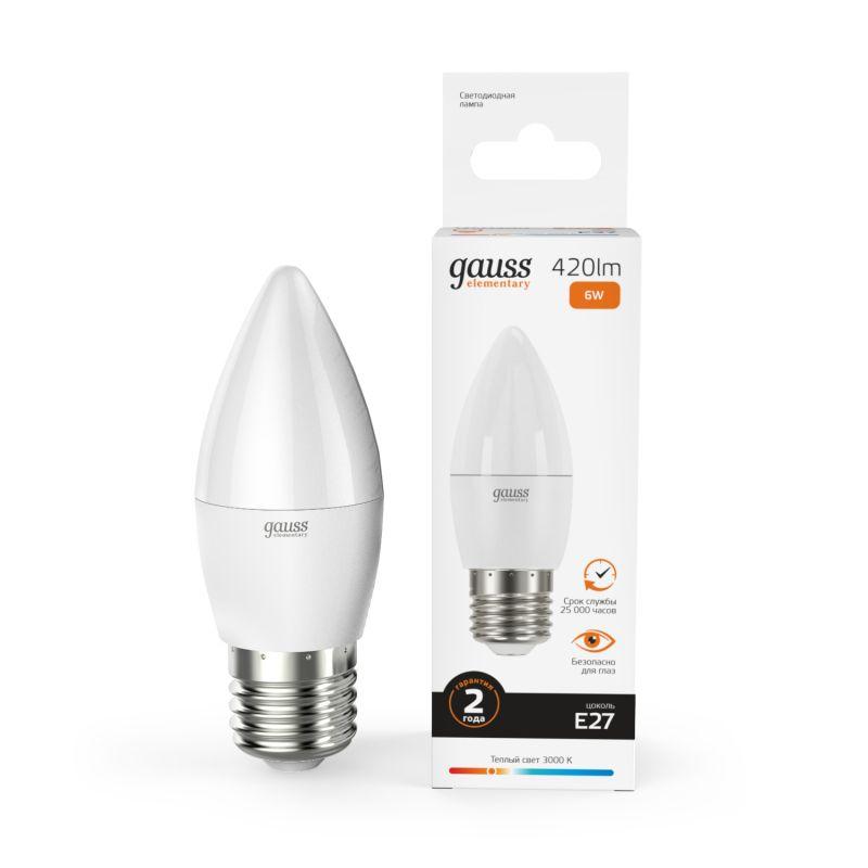 Лампа Gauss LED Elementary Candle 6W E27 2700K 1/10/50