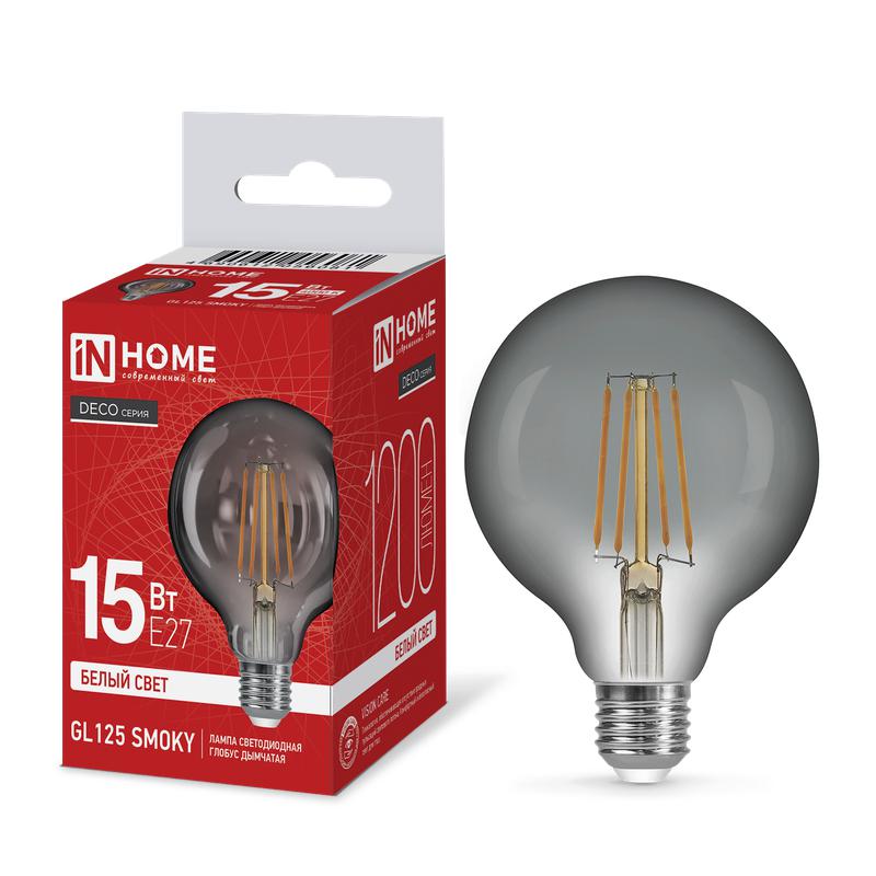 Лампа сд LED-GL125-deco smoky 15Вт 230В E27 4000К 1200Лм дымчатая IN HOME