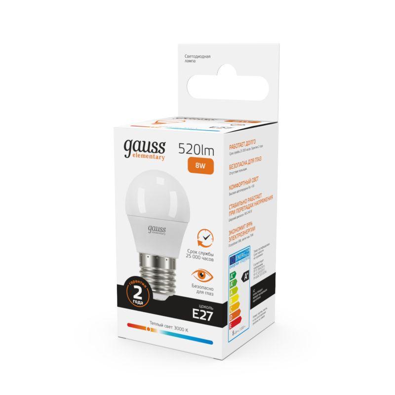 Лампа Gauss LED Elementary Globe 8W E27 2700K 1/10/50