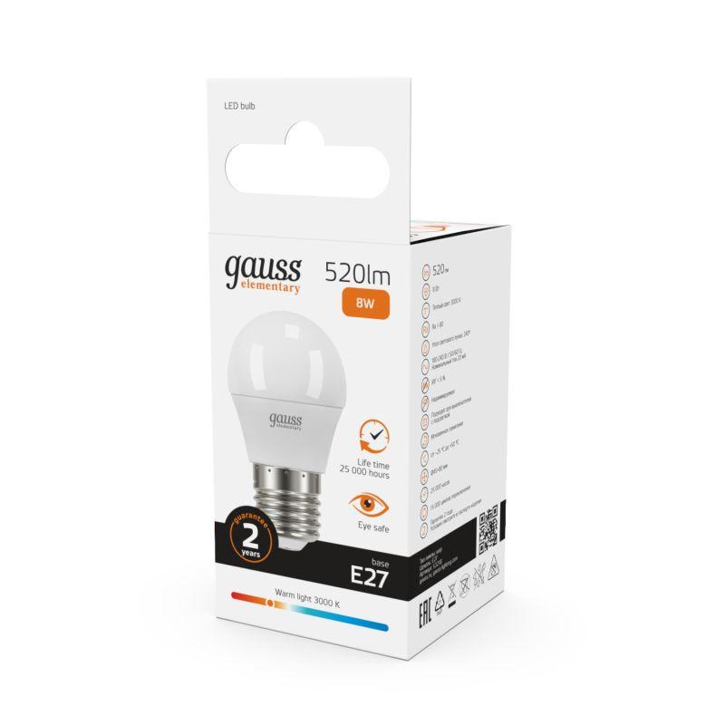 Лампа Gauss LED Elementary Globe 8W E27 2700K 1/10/50