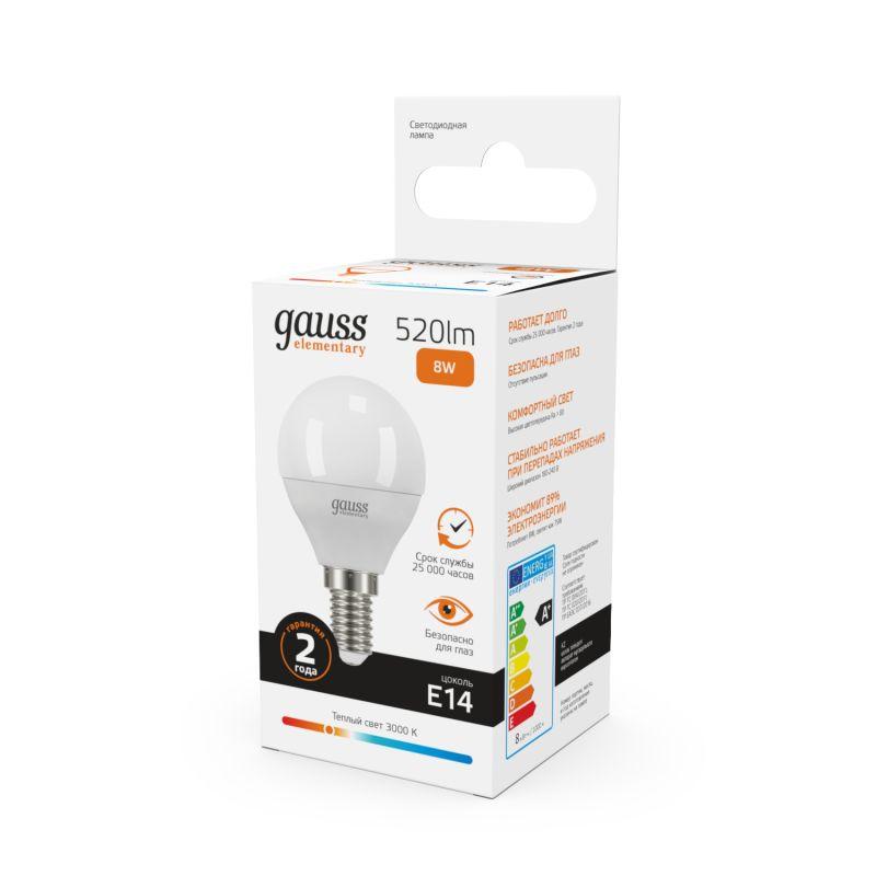 Лампа Gauss LED Elementary Globe 8W E14 2700K 1/10/100