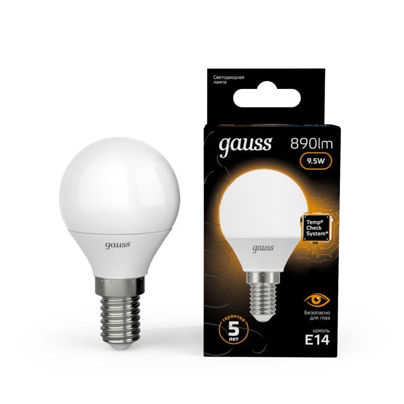 Лампа Gauss LED Шар E14 9.5W 890lm 3000K 1/10/50