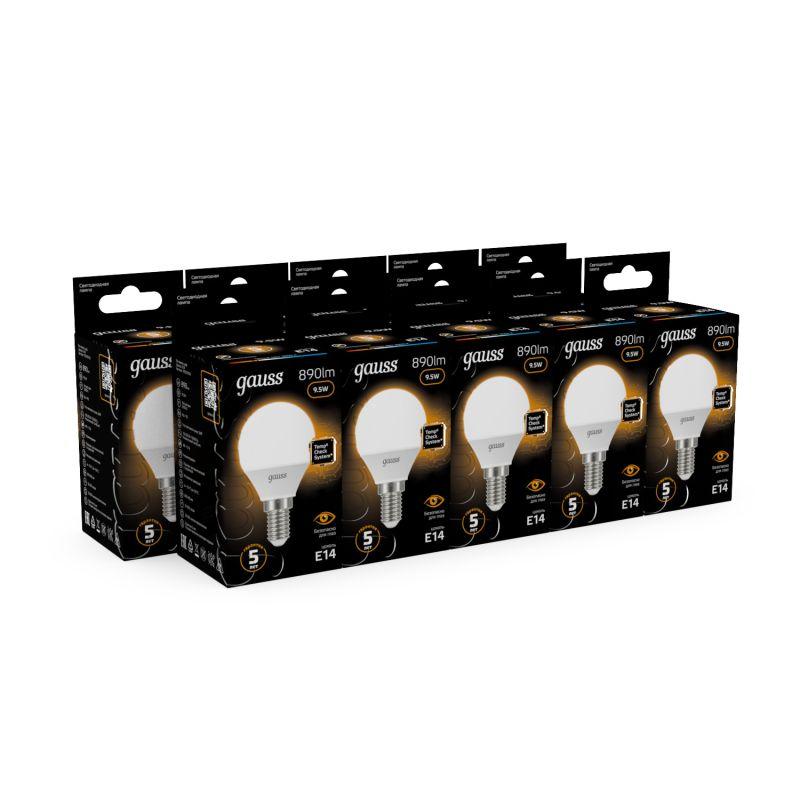Лампа Gauss LED Шар E14 9.5W 890lm 3000K 1/10/50