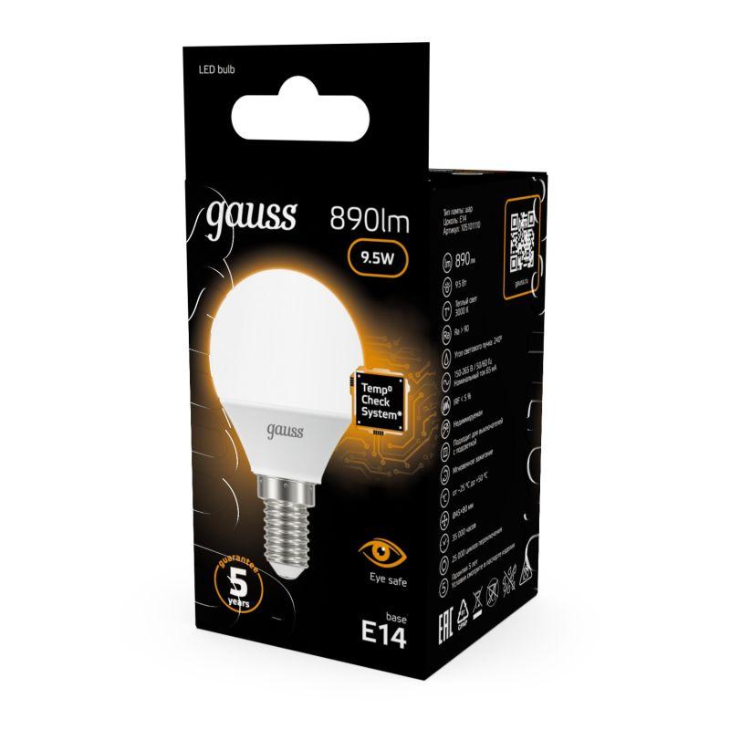 Лампа Gauss LED Шар E14 9.5W 890lm 3000K 1/10/50