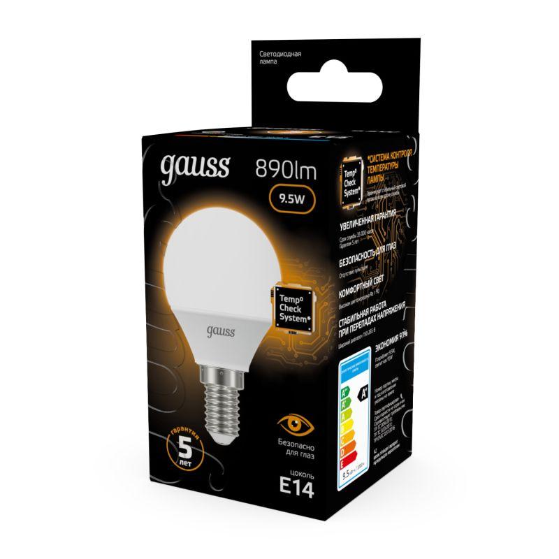 Лампа Gauss LED Шар E14 9.5W 890lm 3000K 1/10/50