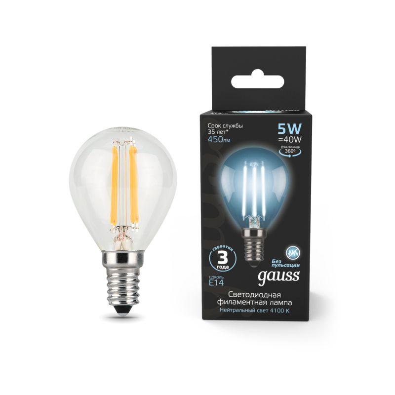 Лампа Gauss LED Filament Globe E14 5W 4100K 1/10/50