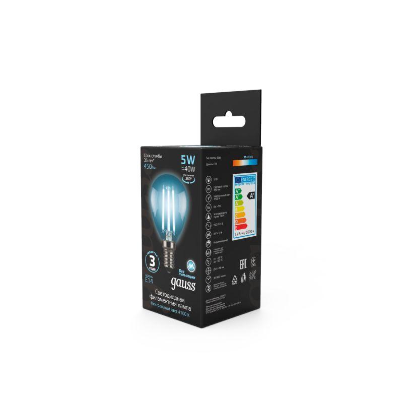 Лампа Gauss LED Filament Globe E14 5W 4100K 1/10/50