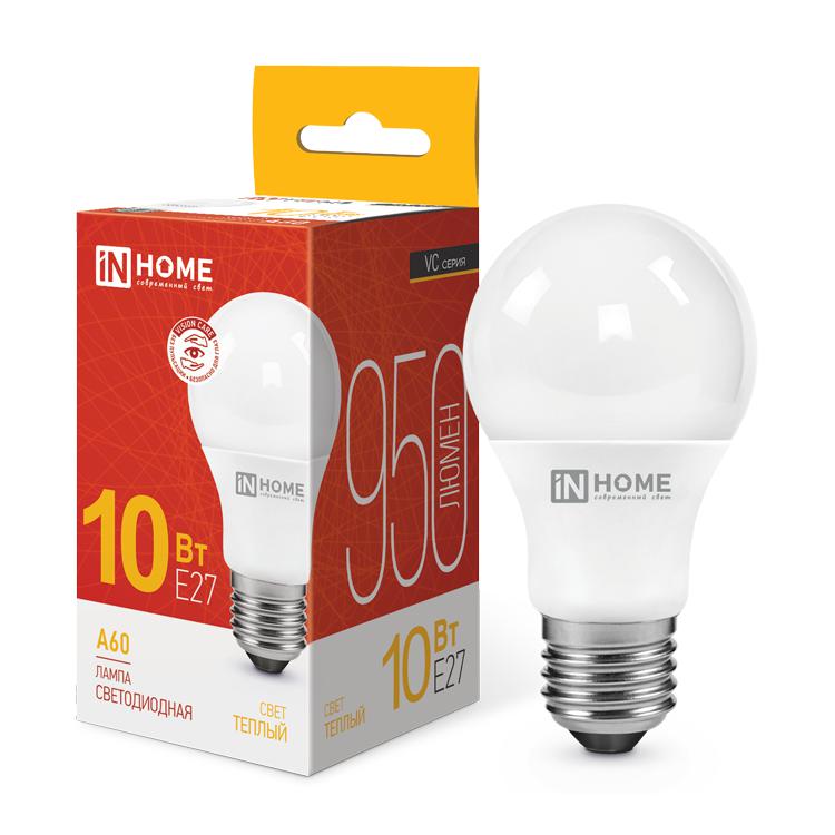 Лампа светодиодная LED-A60-VC 10Вт 230В Е27 3000К 950Лм IN HOME