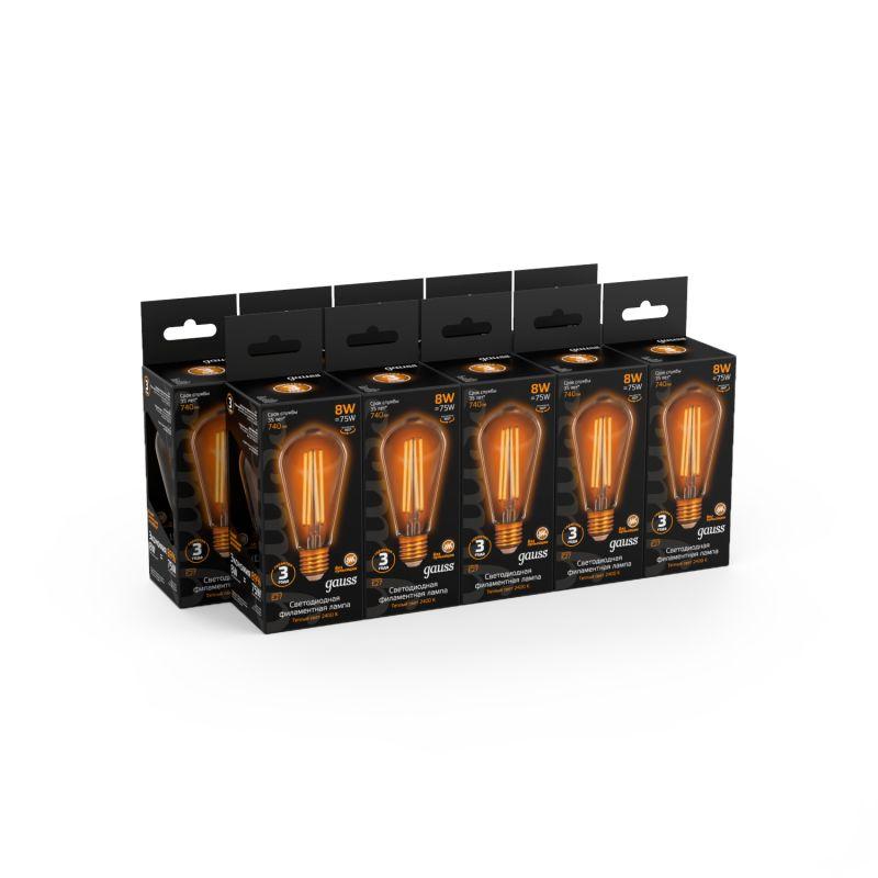 Лампа Gauss LED Filament ST64 E27 8W Golden 740lm 2400К 1/10/40
