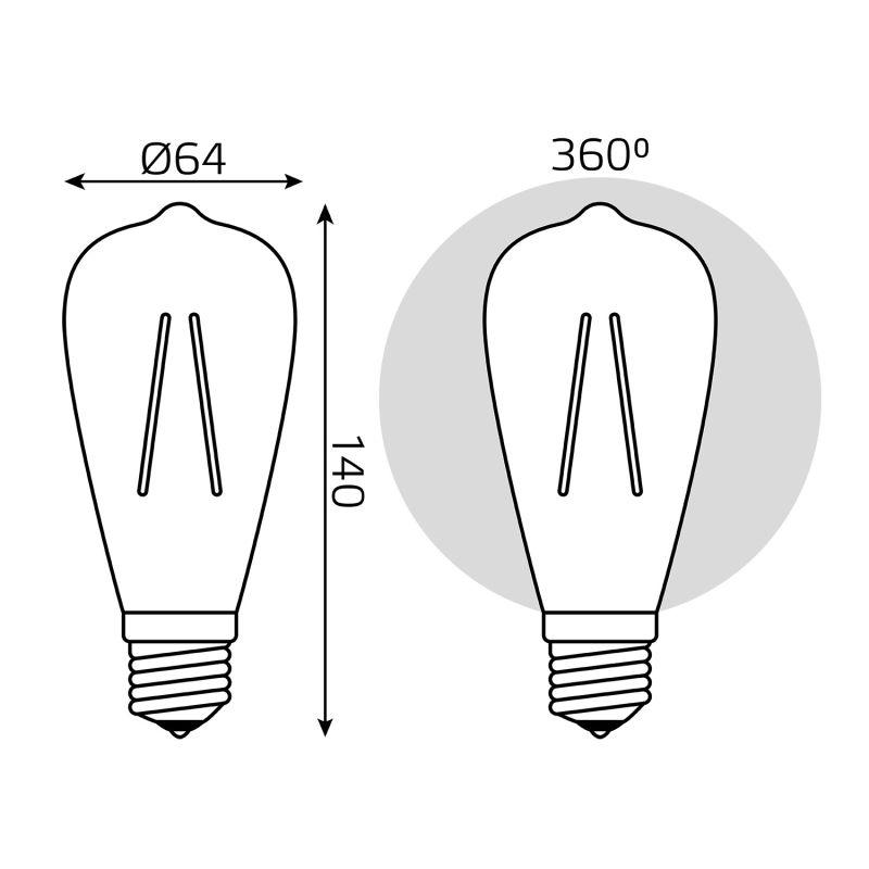 Лампа Gauss LED Filament ST64 E27 8W Golden 740lm 2400К 1/10/40