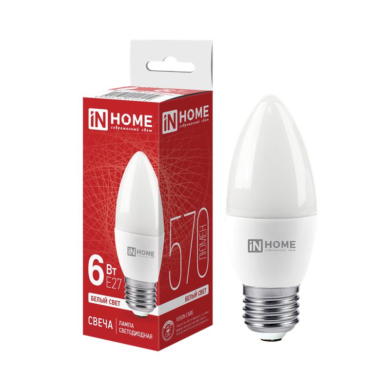 Лампа светодиодная LED-СВЕЧА-VC 6Вт 230В Е27 4000К 570Лм IN HOME