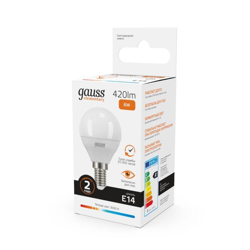 Лампа Gauss LED Elementary Globe 6W E14 2700K 1/10/50