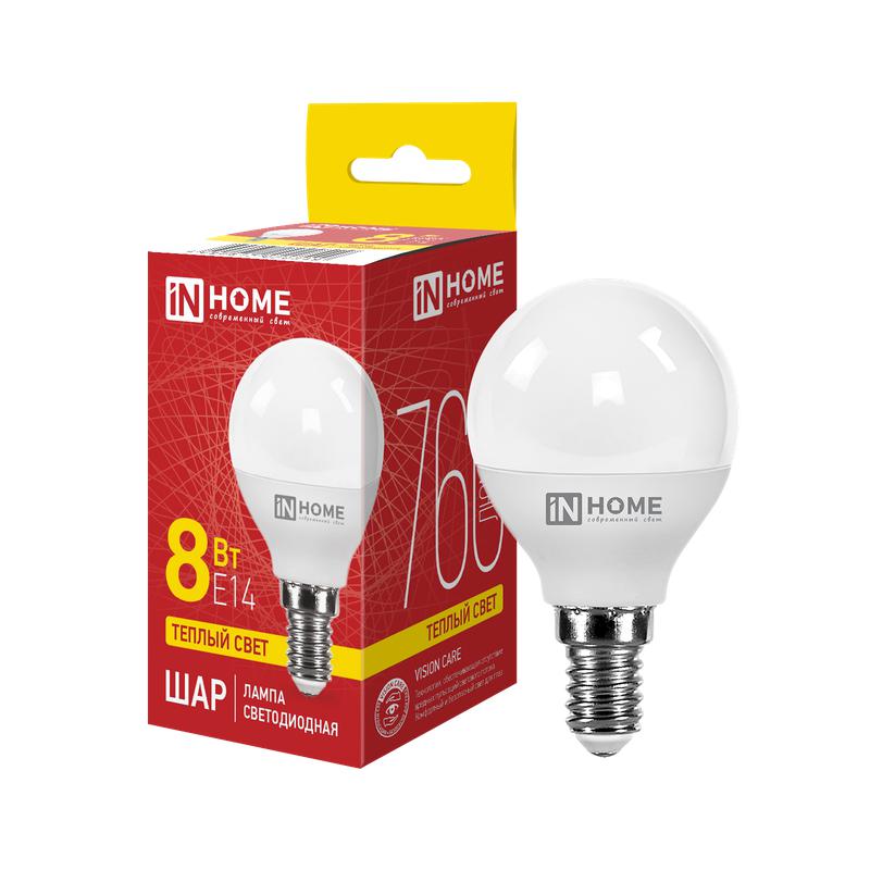 Лампа светодиодная LED-ШАР-VC 8Вт 230В Е14 3000К 600Лм IN HOME