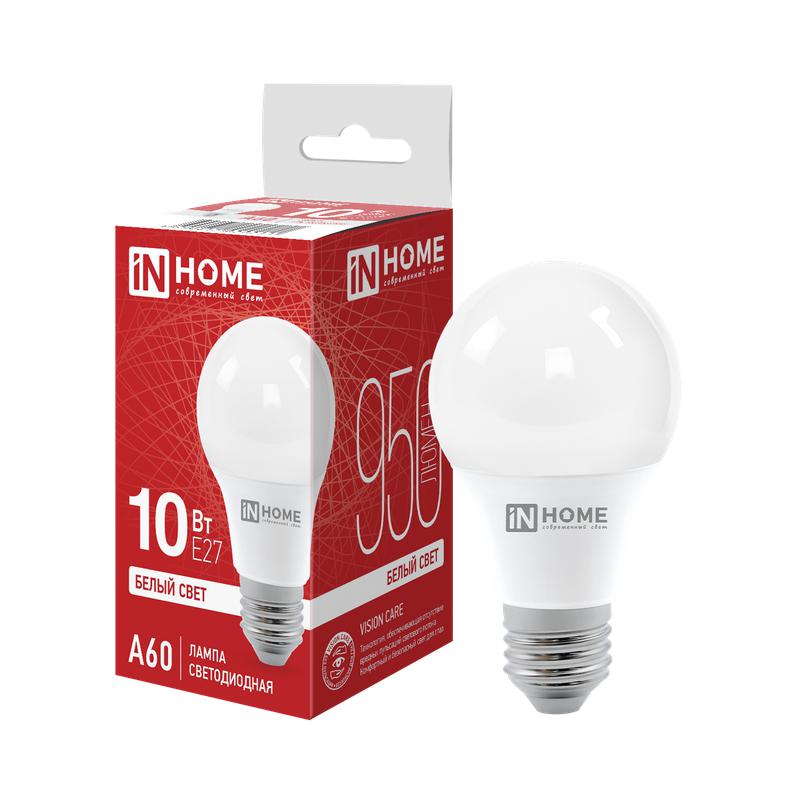 Лампа светодиодная LED-A60-VC 10Вт 230В Е27 4000К 950Лм IN HOME