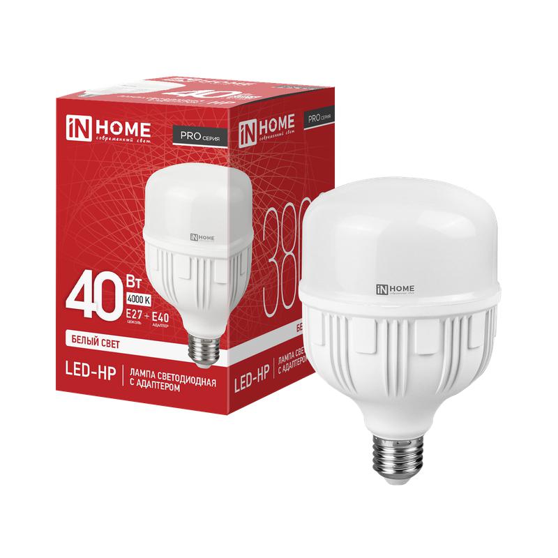 Лампа светодиодная LED-HP-PRO 40Вт 230В Е27 с адаптером E40 4000К 3600Лм IN HOME