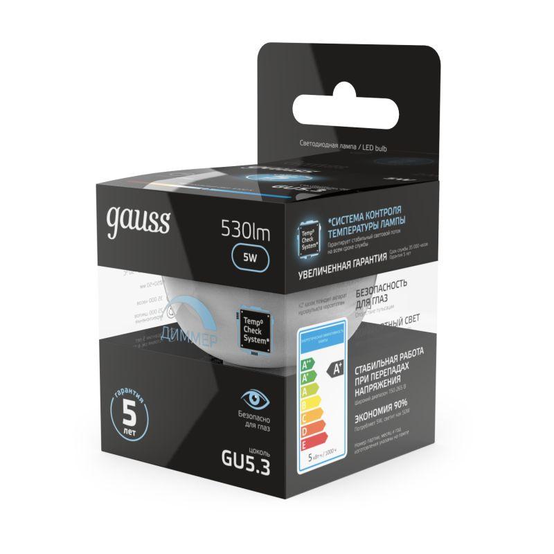 Лампа Gauss LED MR16 GU5.3-dim 5W 4100K  диммируемая