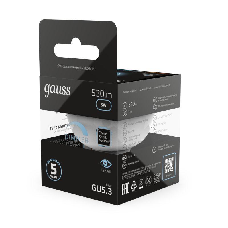 Лампа Gauss LED MR16 GU5.3-dim 5W 4100K  диммируемая