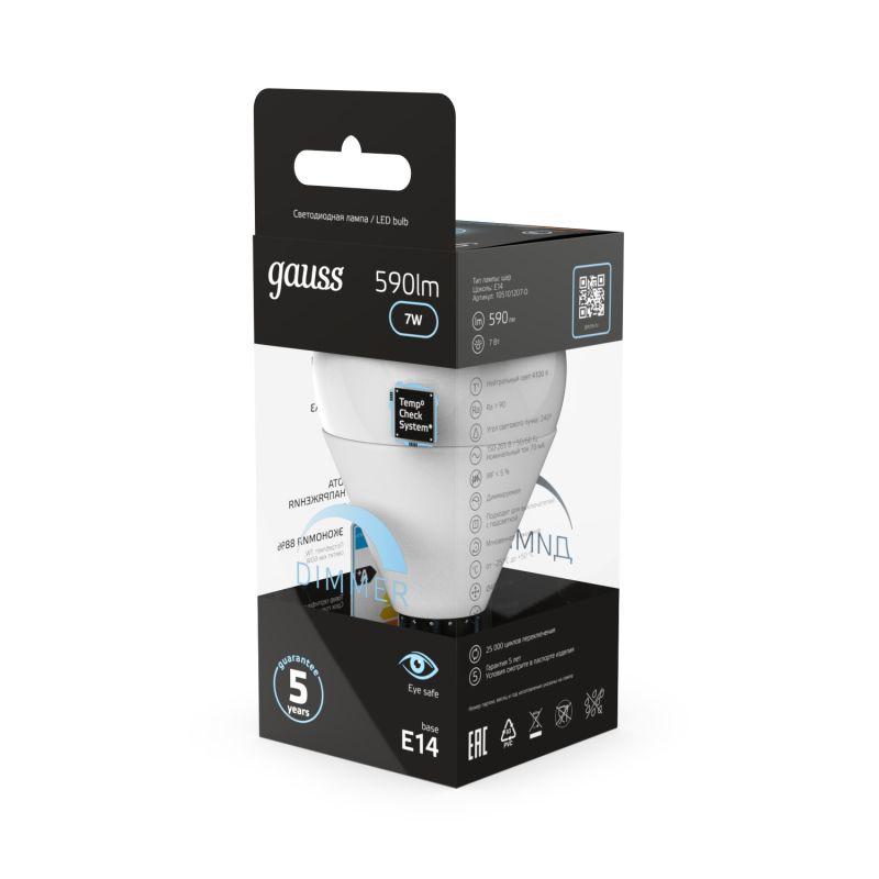 Лампа Gauss LED Globe-dim E14 7W 4100К диммируемая 1/10/100