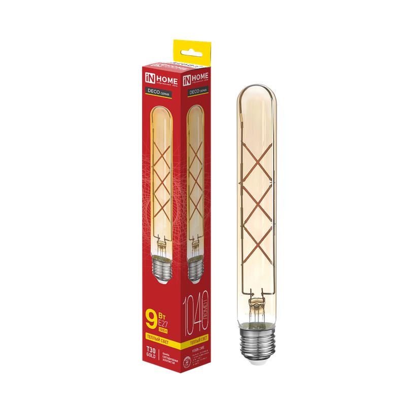 Лампа светодиодная LED-T30-deco gold 9Вт 230В Е27 3000К 1040Лм 225мм золотистая IN HOME